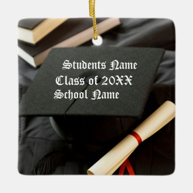 Personalised Cap Diploma Graduation Ceramic Ornament (Front)
