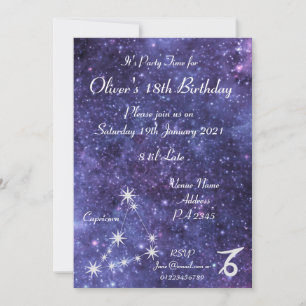 Personalised Capricorn Zodiac Galaxy Party Invitation