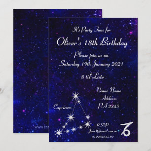 Personalised Capricorn Zodiac Galaxy Party Invitation