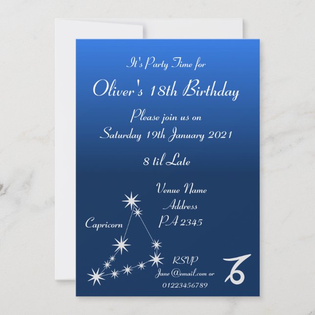 Personalised Capricorn Zodiac Party Invitation (Front)