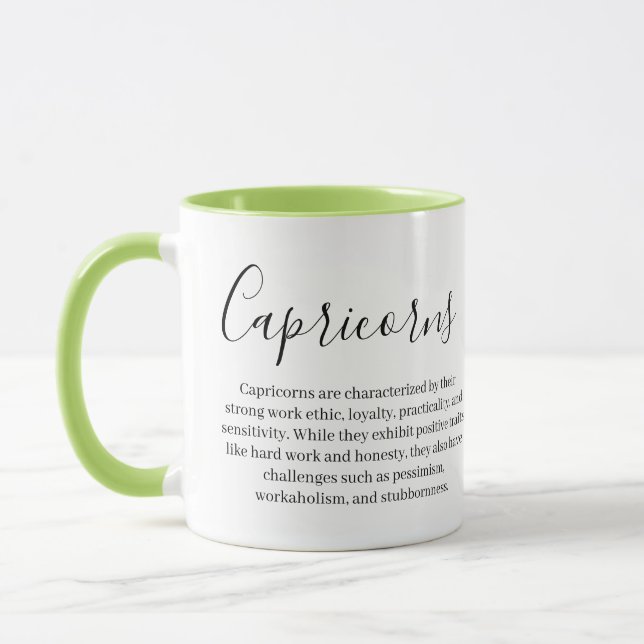 Personalised Capricorns Zodiac sign and traits Mug (Left)