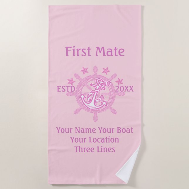 Personalised Captain First Mate Skipper Crew Beach Towel (Front)