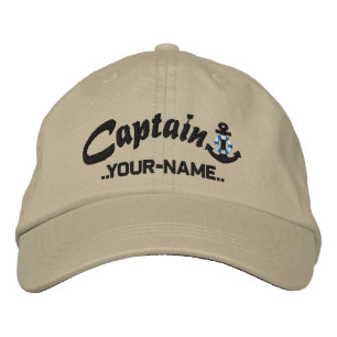 Personalised Captain Lifesaver Anchor Name Black Embroidered Hat