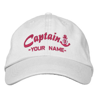 Personalised Captain Lifesaver Anchor Name Fuchsia Embroidered Hat