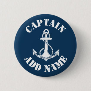 Personalised captain name anchor 6 cm round badge