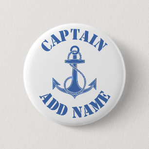 Personalised captain name anchor 6 cm round badge