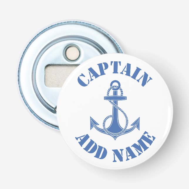 Personalised captain name anchor bottle opener (Front)