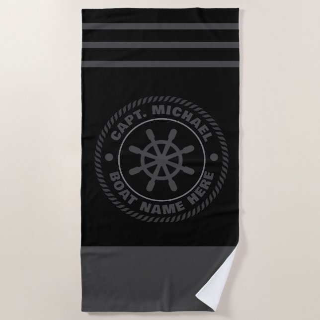 Personalised Captain Nautical Anchor Boat Name Beach Towel (Front)