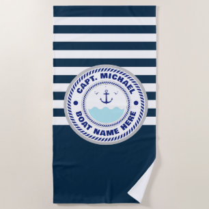 Personalised Captain Nautical Anchor Boat Name Beach Towel