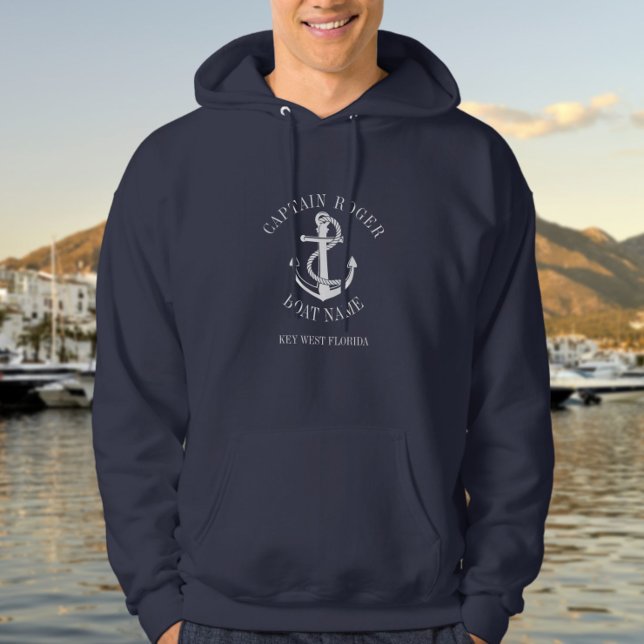 Personalised Captain Nautical Anchor Boat Name Hoodie (Personalized Captain Nautical Anchor Boat Name Hoodie)