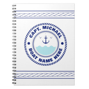 Personalised Captain Nautical Anchor Boat Name Notebook