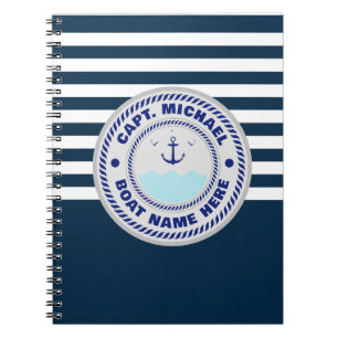 Personalised Captain Nautical Anchor Boat Name Notebook