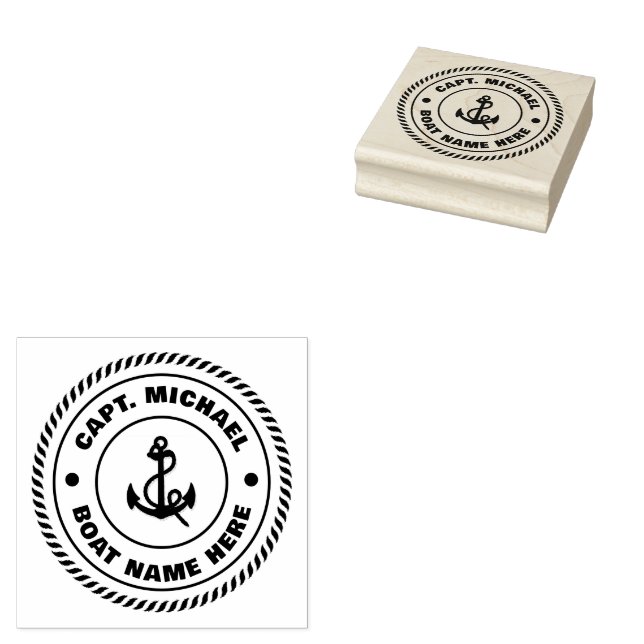 Personalised Captain Nautical Anchor Boat Name Rub Rubber Stamp (Stamped)