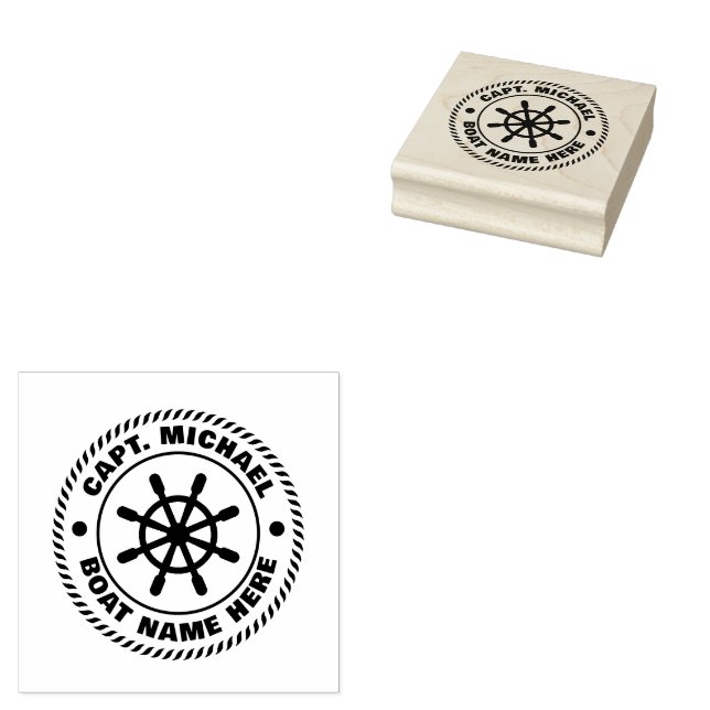 Personalised Captain Nautical Anchor Boat Name Rubber Stamp (Stamped)