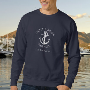 Personalised Captain Nautical Anchor Boat Name Sweatshirt