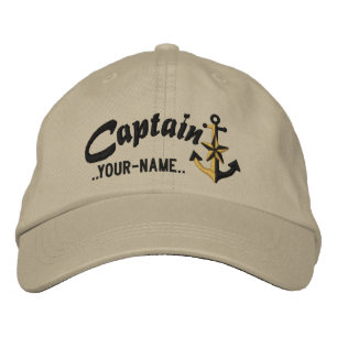 Personalised Captain Nautical Anchor Name Black Embroidered Hat