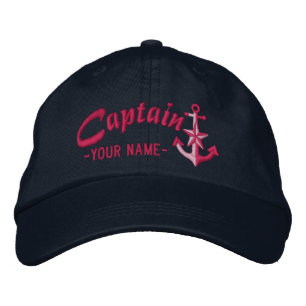 Personalised Captain Nautical Anchor Name Fuchsia Embroidered Hat
