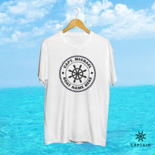 Personalised Captain Nautical Ship Wheel Boat Name T-Shirt