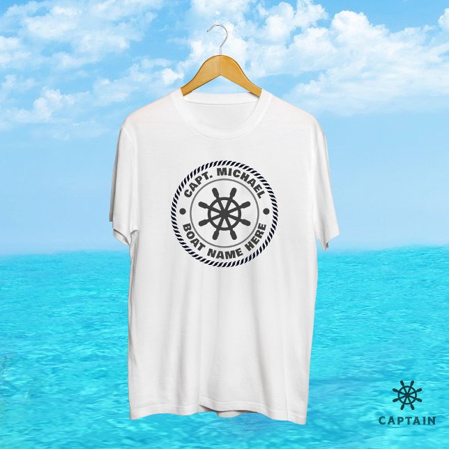 Personalised Captain Nautical Ship Wheel Boat Name T-Shirt (Creator Uploaded)