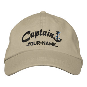 Personalised Captain Rope Anchor Name Black Embroidered Hat