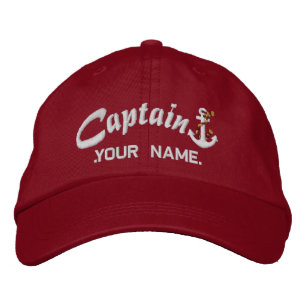 Personalised Captain Rope Anchor Name White Embroidered Hat