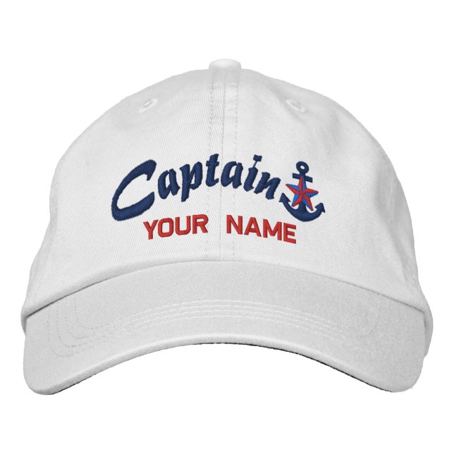 Personalised Captain Star Anchor Your Name Embroidered Hat (Front)