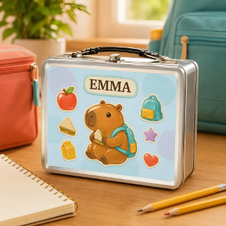 Personalised Capybara Kids School Metal Lunchbox