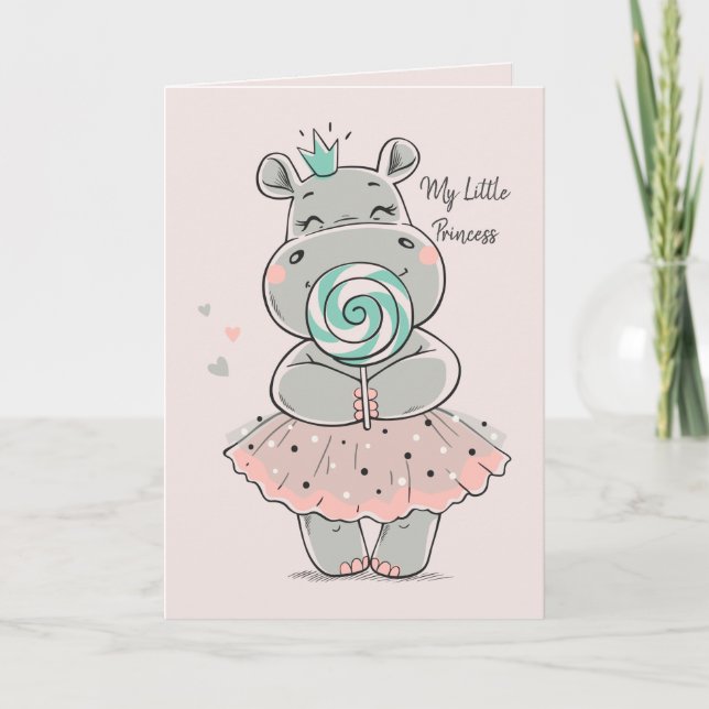 Personalised Card-Cute Hippo Princess Birthday Card (Front)
