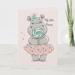 Personalised Card-Cute Hippo Princess Birthday Card