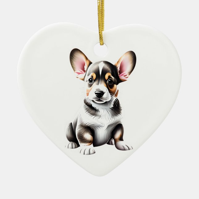 Personalised Cardigan Welsh Corgi Puppy Ceramic Ornament (Front)