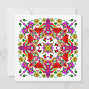 Personalised Cardinal and Flowers Mandala Birthday Card