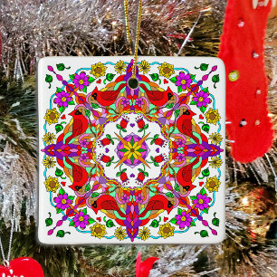 Personalised Cardinal and Flowers Mandala  Ceramic Ornament