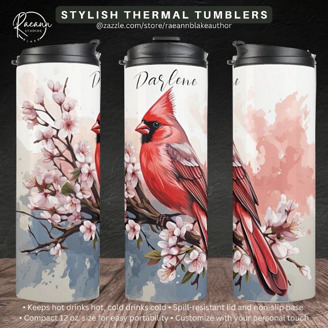 Personalised Cardinal and Flowers Thermal Tumbler (Creator Uploaded)