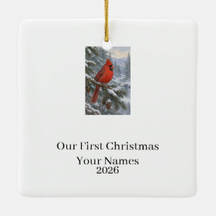 Personalised Cardinal Couple First Christmas Ceramic Ornament
