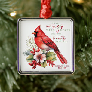 Personalised Cardinal Memorial Your Wings Metal Ornament