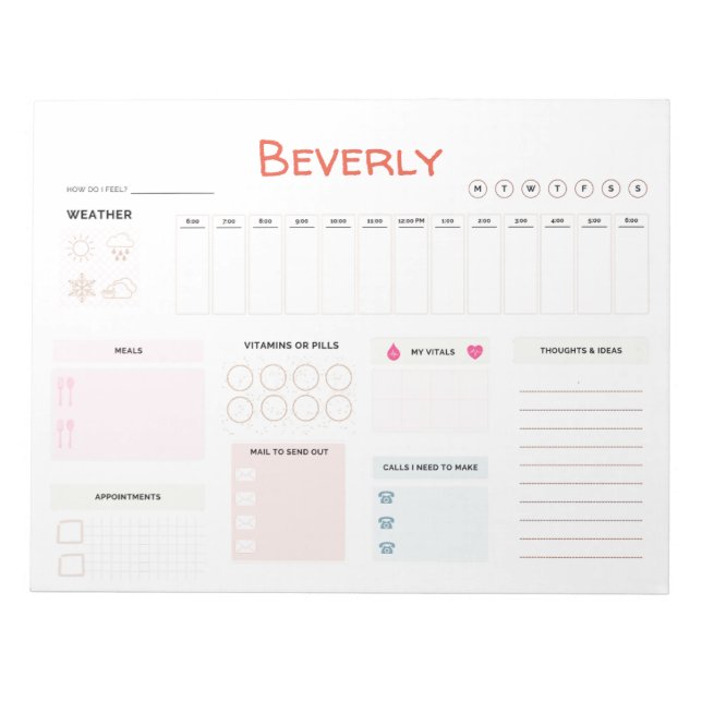 Personalised Caregiving Daily Planner Notepad (Front)
