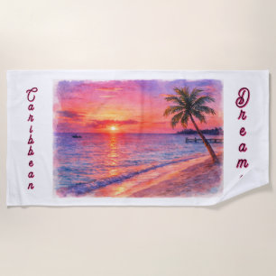 Personalised Caribbean Dream Sunset Beach Towel