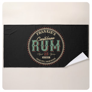 Personalised Caribbean Rum Liquor Bottle Label Bar Bath Towel