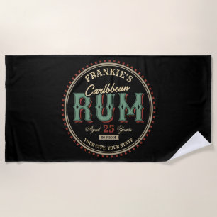 Personalised Caribbean Rum Liquor Bottle Label Bar Beach Towel