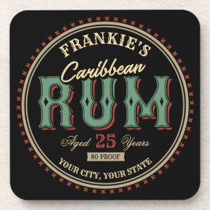 Personalised Caribbean Rum Liquor Bottle Label Bar Coaster