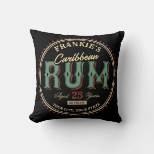 Personalised Caribbean Rum Liquor Bottle Label Bar Cushion