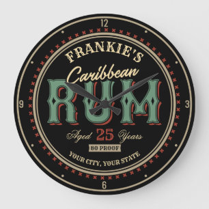 Personalised Caribbean Rum Liquor Bottle Label Bar Large Clock