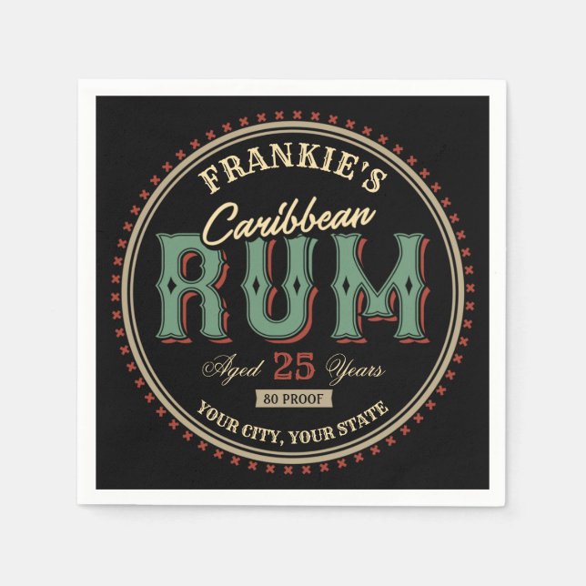 Personalised Caribbean Rum Liquor Bottle Label Bar Napkin (Front)