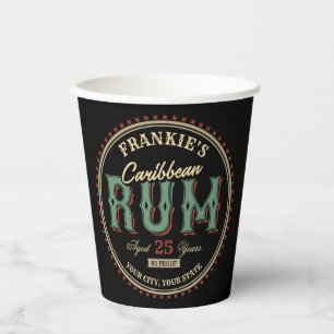 Personalised Caribbean Rum Liquor Bottle Label Bar Paper Cups