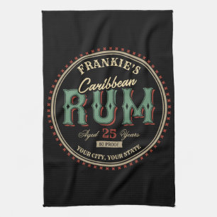 Personalised Caribbean Rum Liquor Bottle Label Bar Tea Towel
