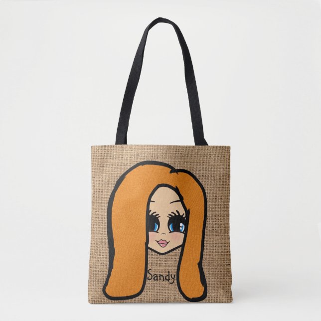 Personalised Caricature Jute Print ginger red Tote Bag (Front)
