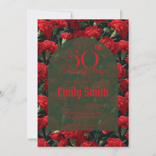 Personalised Carnation Floral Milestone Birthday Invitation (Front)