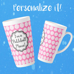 Personalised Carnation Pink And White Pickleball Latte Mug
