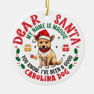 Personalised Carolina Dog Christmas Tree Round Ceramic Ornament