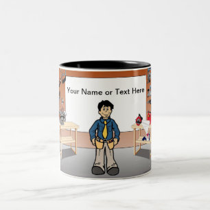 Personalised Carpenter, Handyman - Male Cartoon Two-Tone Coffee Mug